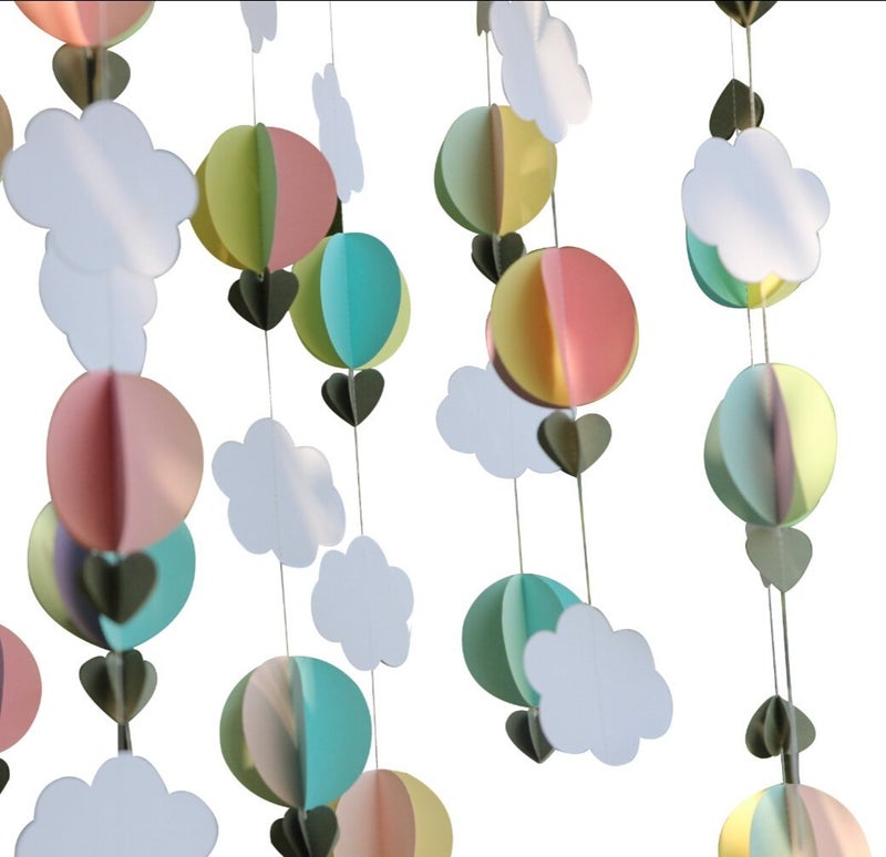 Mybbshower Pastel 3D Clouds Hot Air Balloons Garland Birthday Party Home Nursery Room Decorations Up Up and Away Photo Prop 5 pcs - Image 1